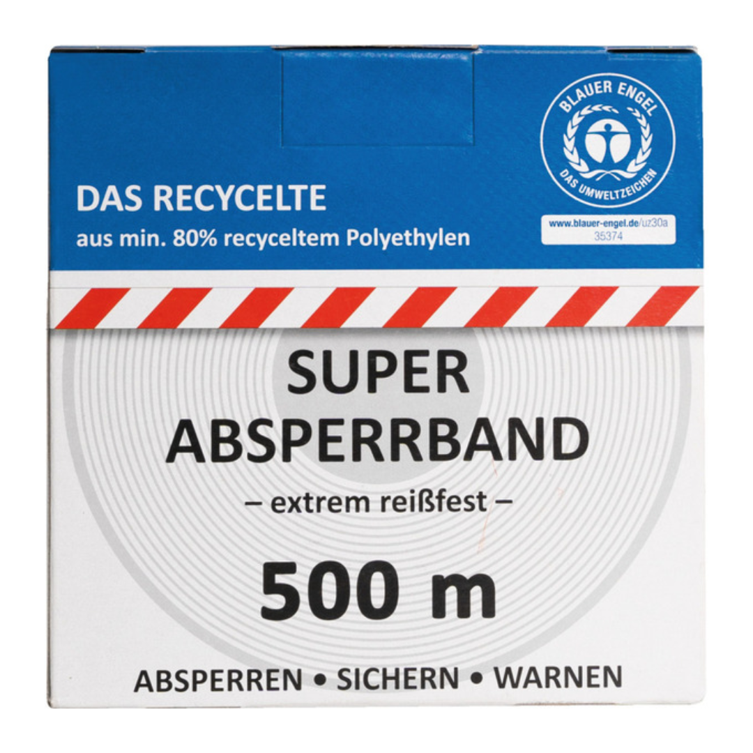 Absperrband L.500m B.80mm rot/weiß geblockt,recycelt 500m/Karton KELMAPLAST