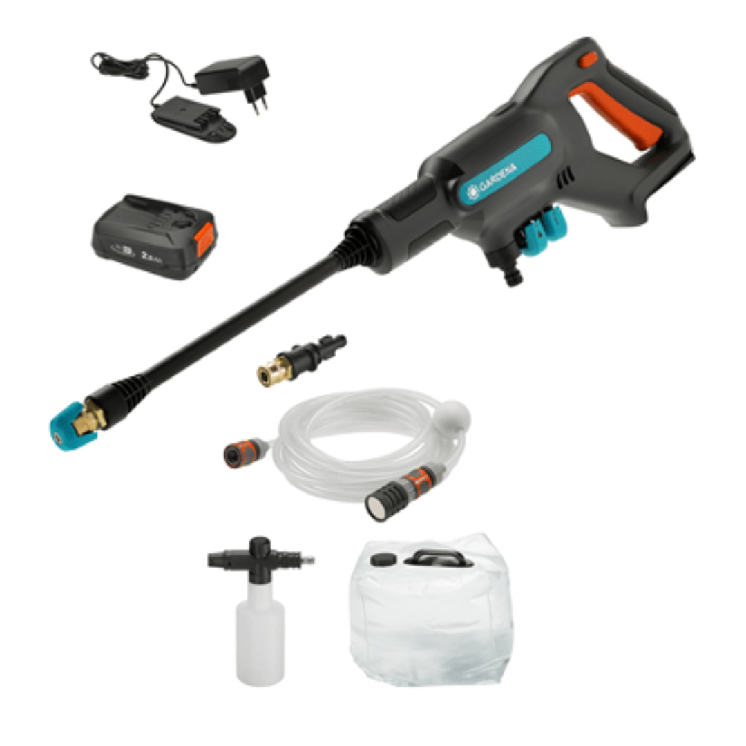 Gardena AquaClean 24/18V P4A Hochdruckreiniger Kompakt Akku 250 l/h Schwarz, Blau, Orange